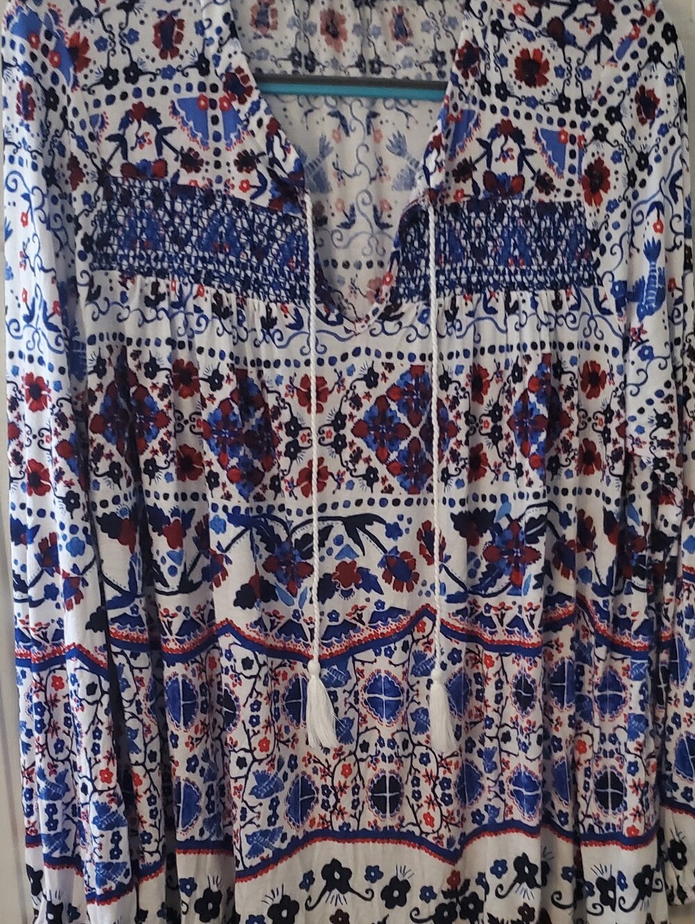 Vintage America Blues Floral Peasant Top Size XL